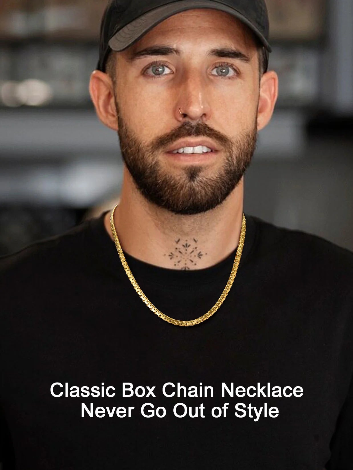 Gold Plated Flat Box Chain for Men Necklace Stainless Steel 18Inch 6Mm Hip Hop Jewelry