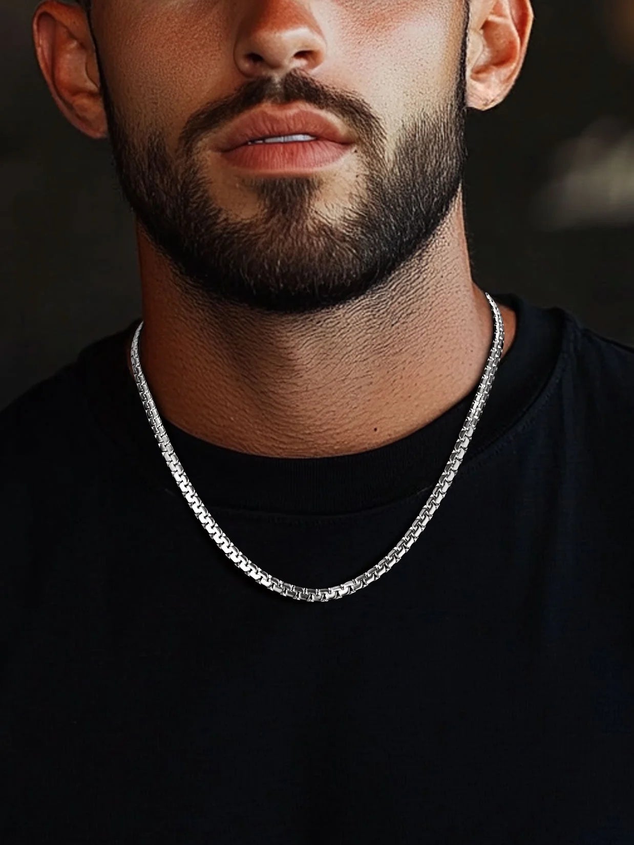Stainless Steel Flat Box Chain Male Necklace 18Inch 4Mm Hip Hop Jewelry
