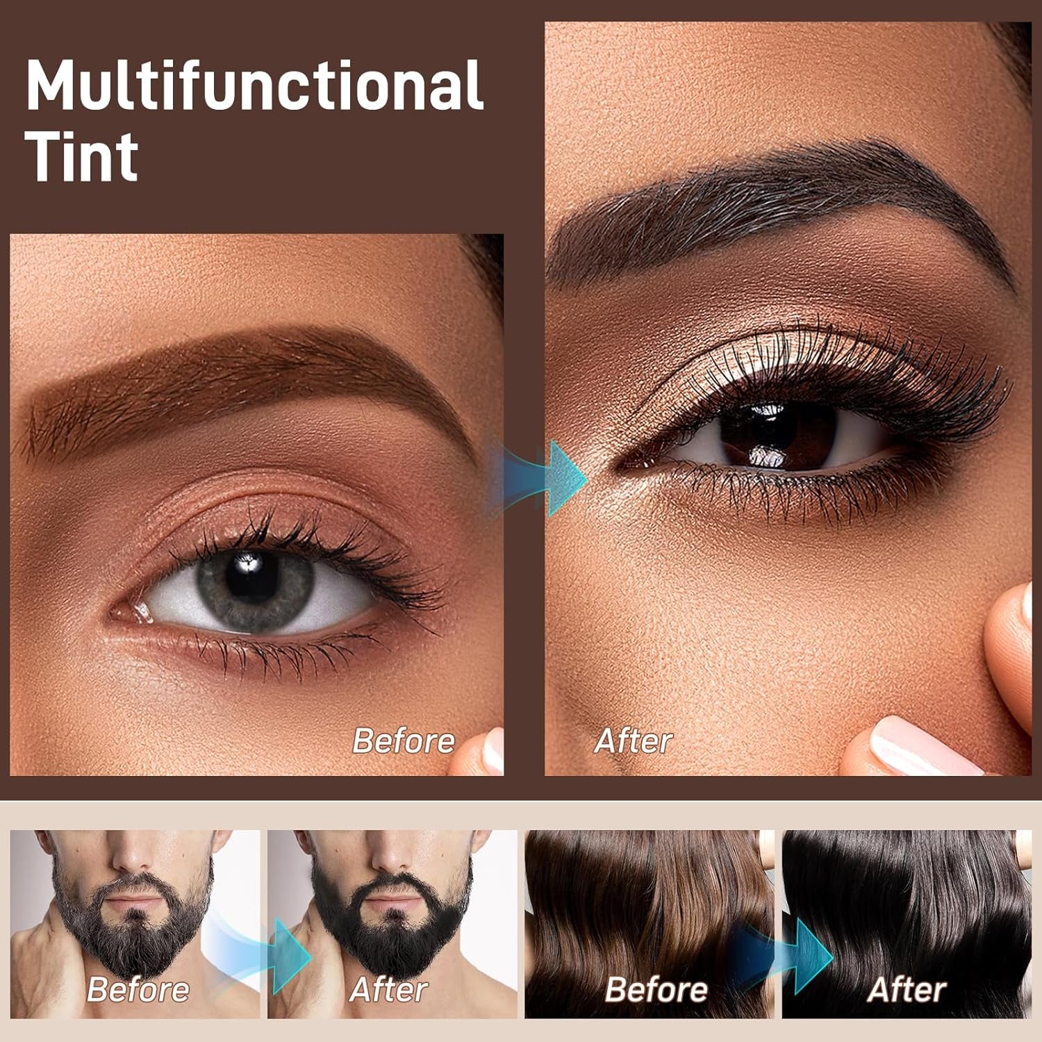 New 2 in 1 Eyebrow & Eyelash Color Kit, Volumizing Eyebrow & Eyelash Color Kit with Complete Tools, Last up to 4-6 Weeks, Safe & Easy for Salon Home (02# Brown)