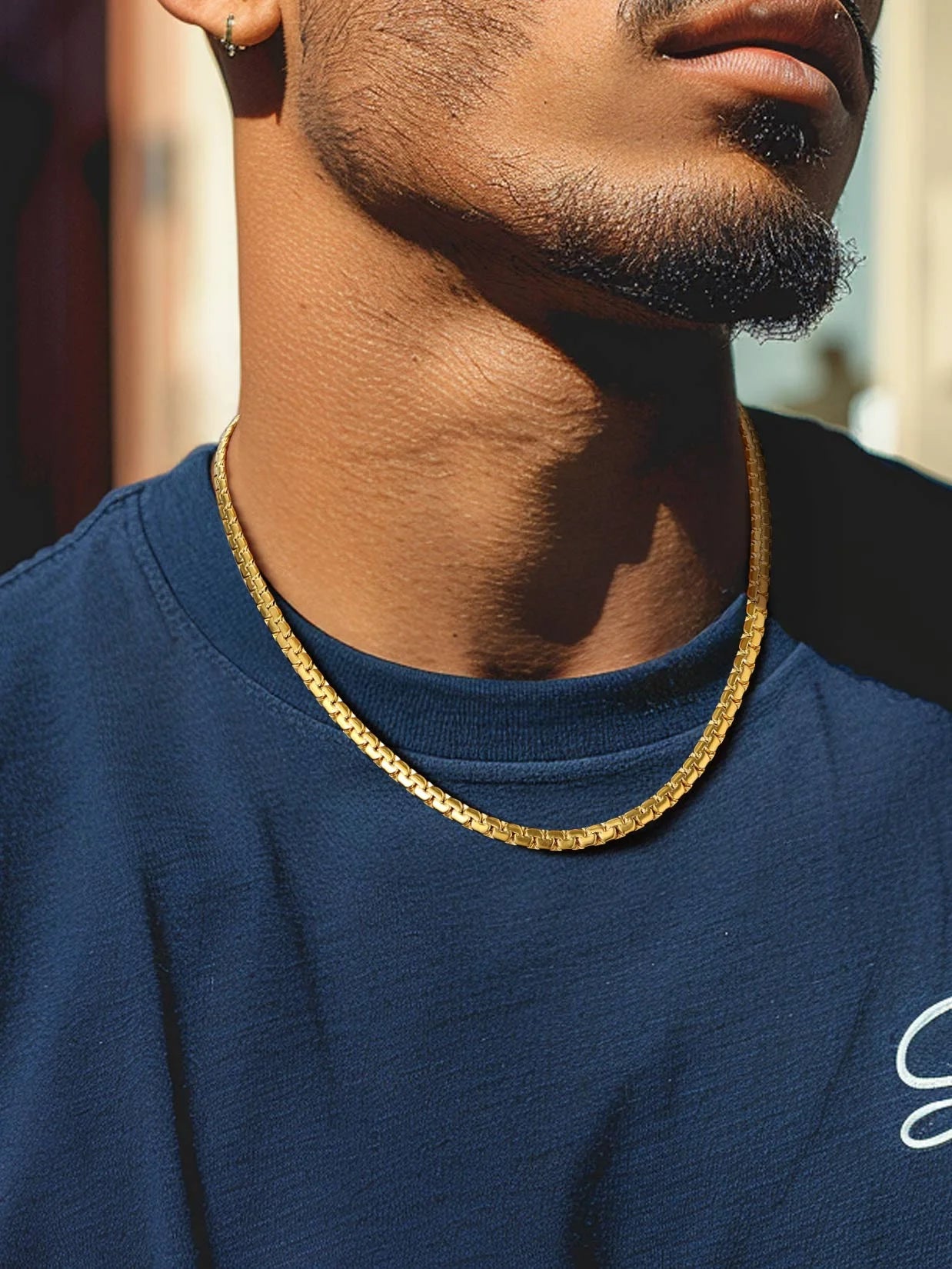 Gold Plated Flat Box Chain for Men Necklace Stainless Steel 18Inch 6Mm Hip Hop Jewelry