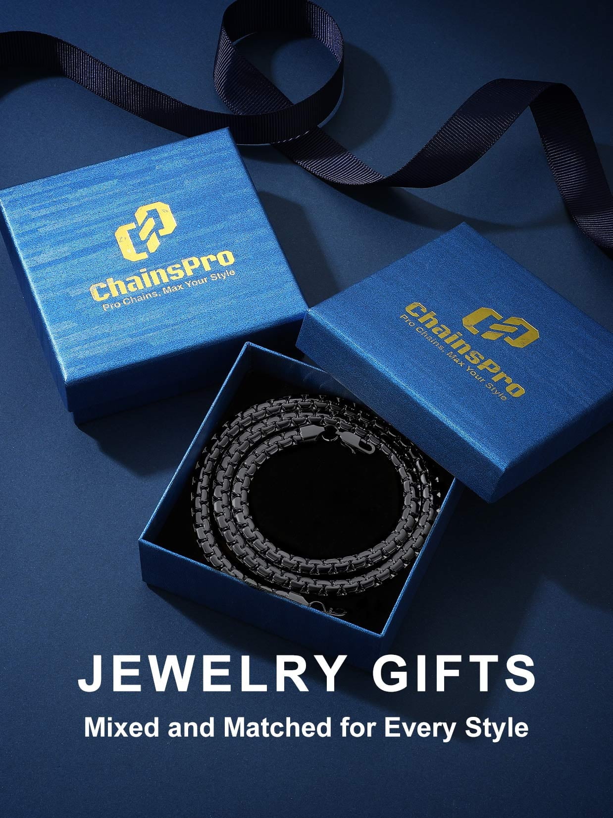 Men Black Flat Box Chain Male Necklace 26Inch 6Mm Hip Hop Jewelry