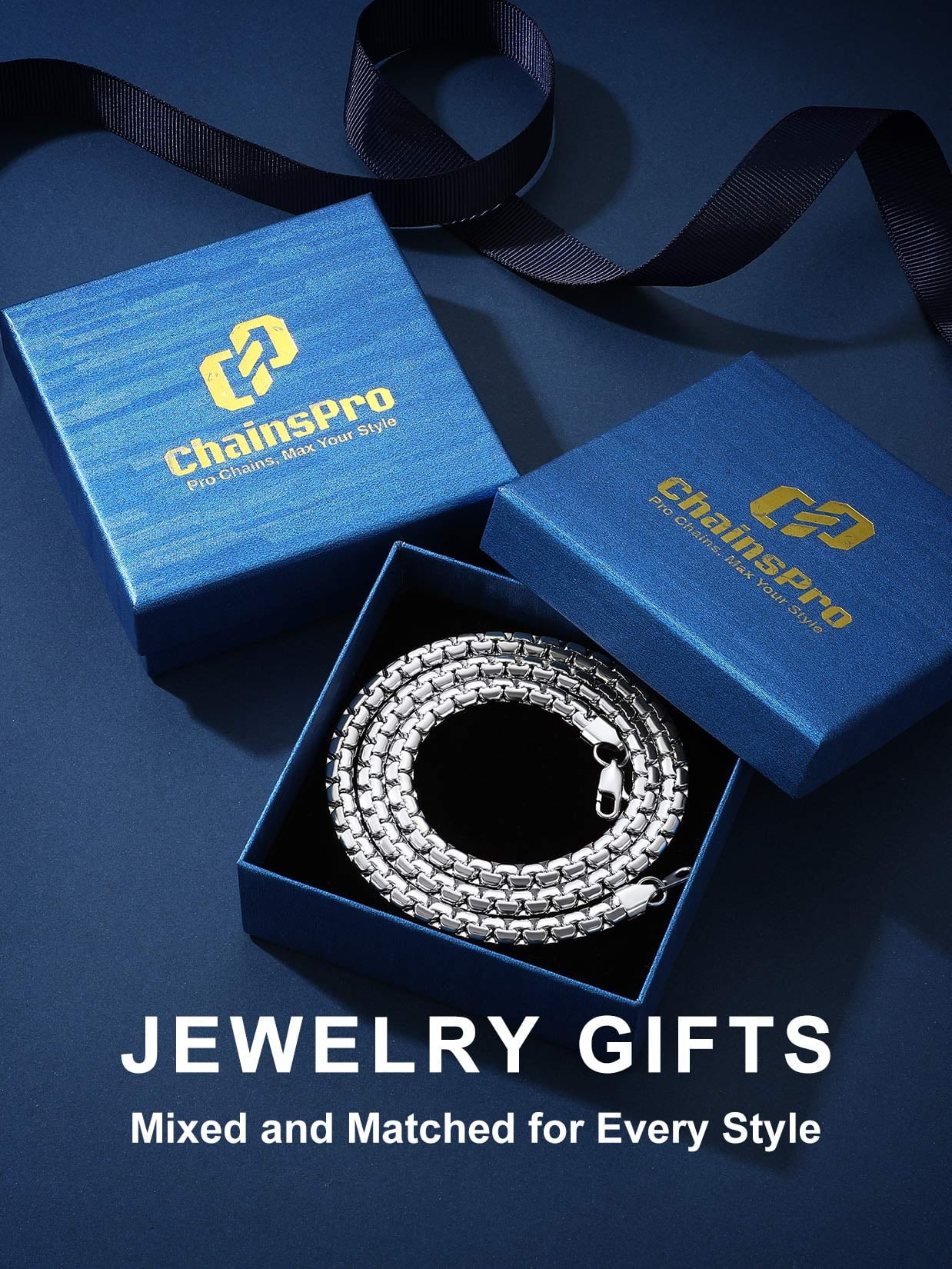 Stainless Steel Flat Box Chain Male Necklace 18Inch 4Mm Hip Hop Jewelry