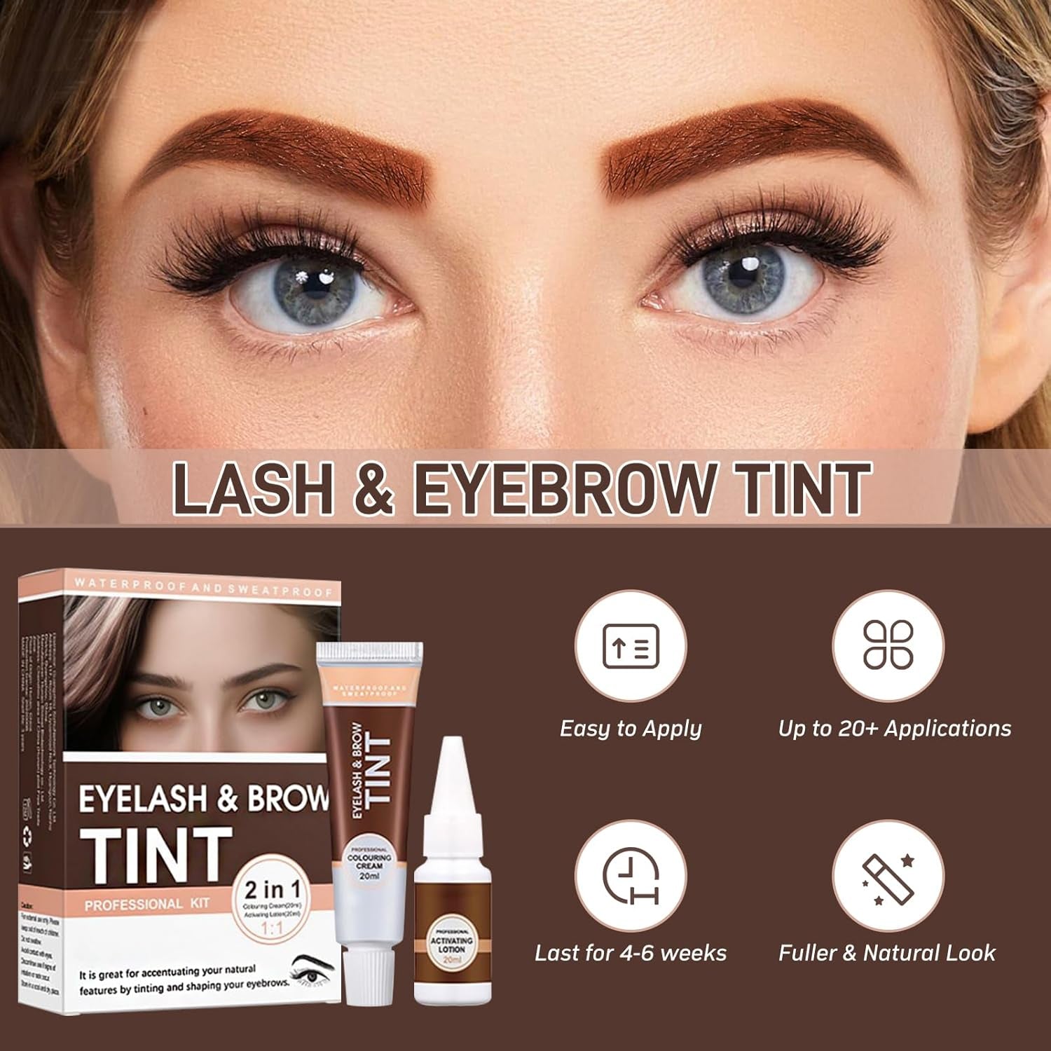 New 2 in 1 Eyebrow & Eyelash Color Kit, Volumizing Eyebrow & Eyelash Color Kit with Complete Tools, Last up to 4-6 Weeks, Safe & Easy for Salon Home (02# Brown)