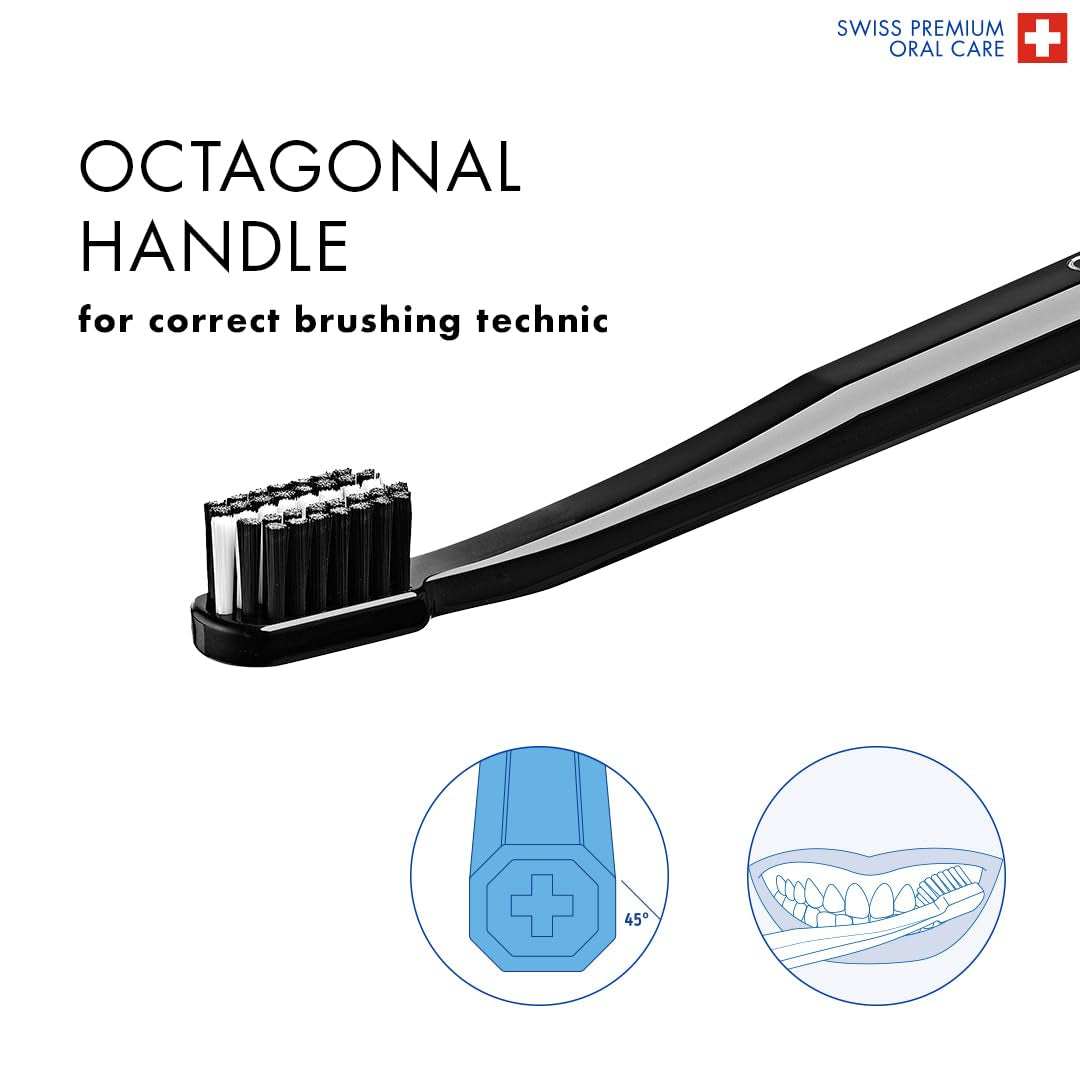 Toothbrush Duo – for Adults | Stylish Black Toothbrushes with Ultra-Soft Filaments | Whitening-Friendly | Black | 2-Pack
