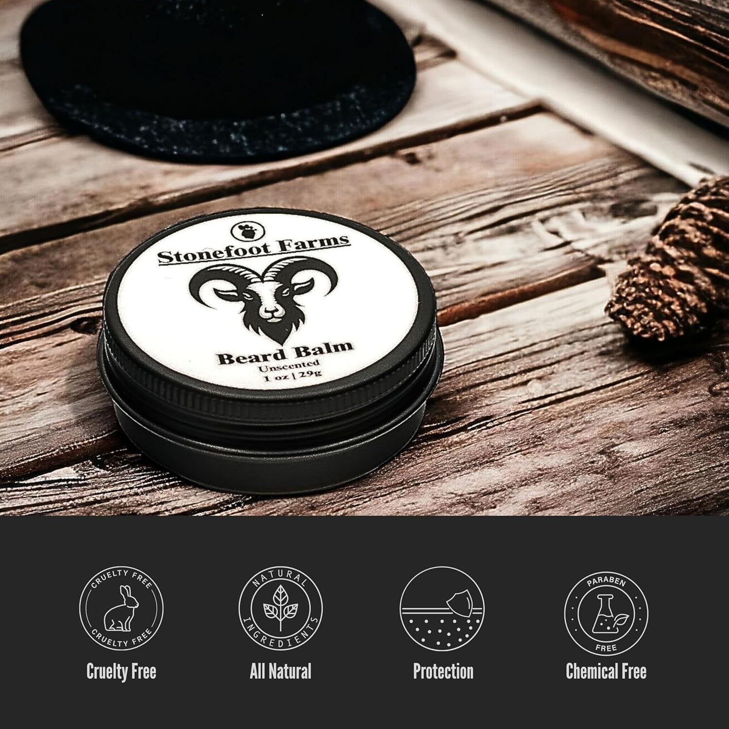 Natural Beard Balm - Handcrafted American Made Mustache Wax for Sensitive Skin - Organic Ingredients with Mango Butter, Jojoba & Argan Oil - Eco-Friendly Grooming Essential