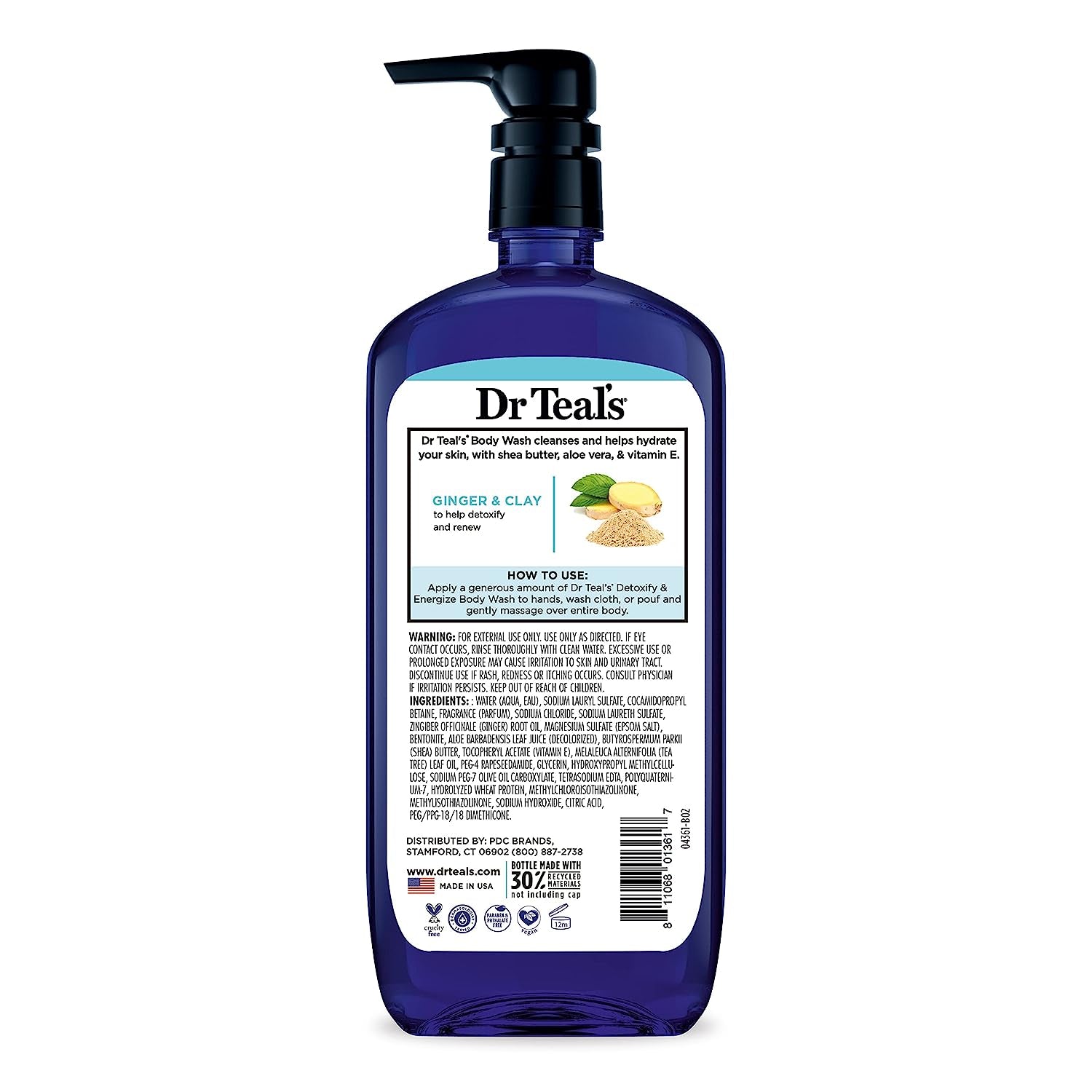 Body Wash with Pure Epsom Salt, Detoxify & Energize with Ginger & Clay, 24 Fl Oz (Pack of 4)