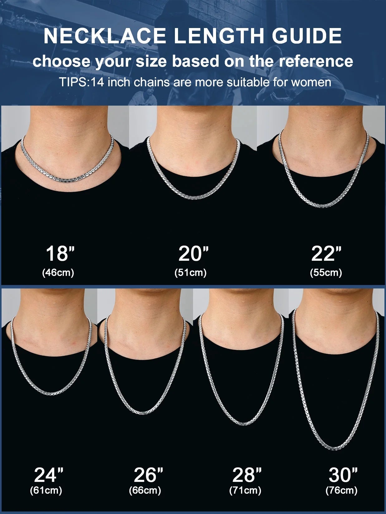 Stainless Steel Flat Box Chain Male Necklace 18Inch 4Mm Hip Hop Jewelry