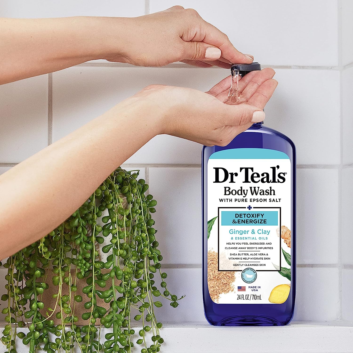 Body Wash with Pure Epsom Salt, Detoxify & Energize with Ginger & Clay, 24 Fl Oz (Pack of 4)