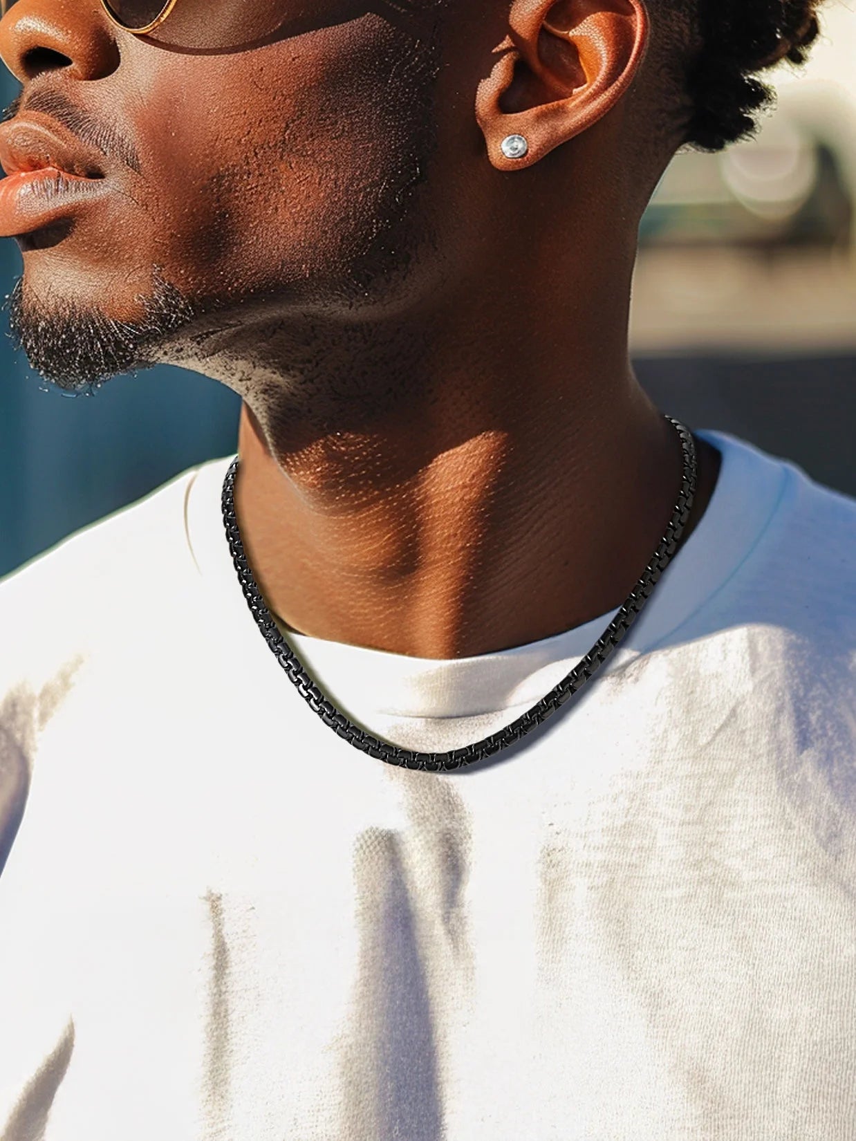 Men Black Flat Box Chain Male Necklace 26Inch 6Mm Hip Hop Jewelry