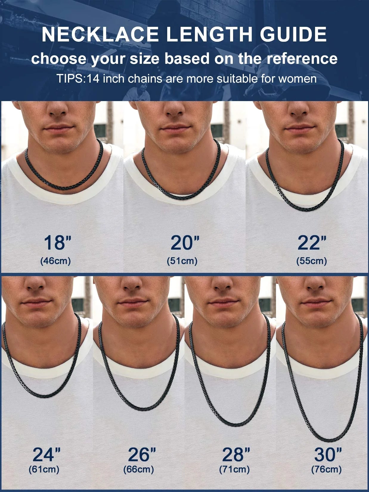 Men Black Flat Box Chain Male Necklace 26Inch 6Mm Hip Hop Jewelry