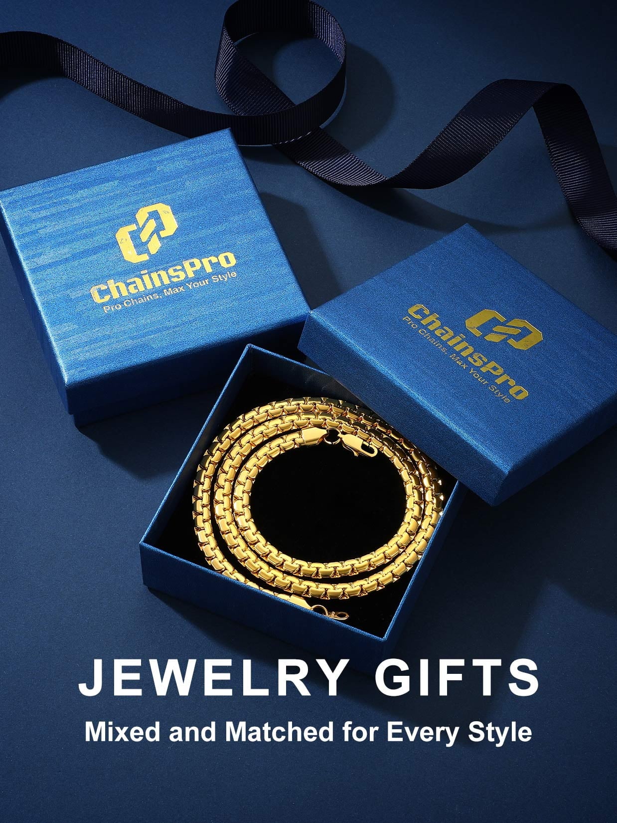 Gold Plated Flat Box Chain for Men Necklace Stainless Steel 18Inch 6Mm Hip Hop Jewelry