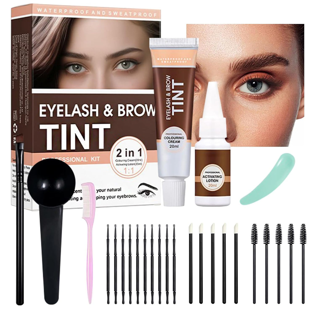 New 2 in 1 Eyebrow & Eyelash Color Kit, Volumizing Eyebrow & Eyelash Color Kit with Complete Tools, Last up to 4-6 Weeks, Safe & Easy for Salon Home (02# Brown)