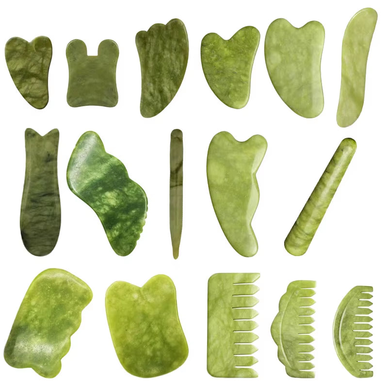 Natural Jade Stone Guasha Board Gouache Scraper for Body Acupoint Press SPA Acupuncture Skin Facial Care Massage anti Aging Tool