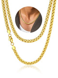 Gold Plated Flat Box Chain for Men Necklace Stainless Steel 18Inch 6Mm Hip Hop Jewelry