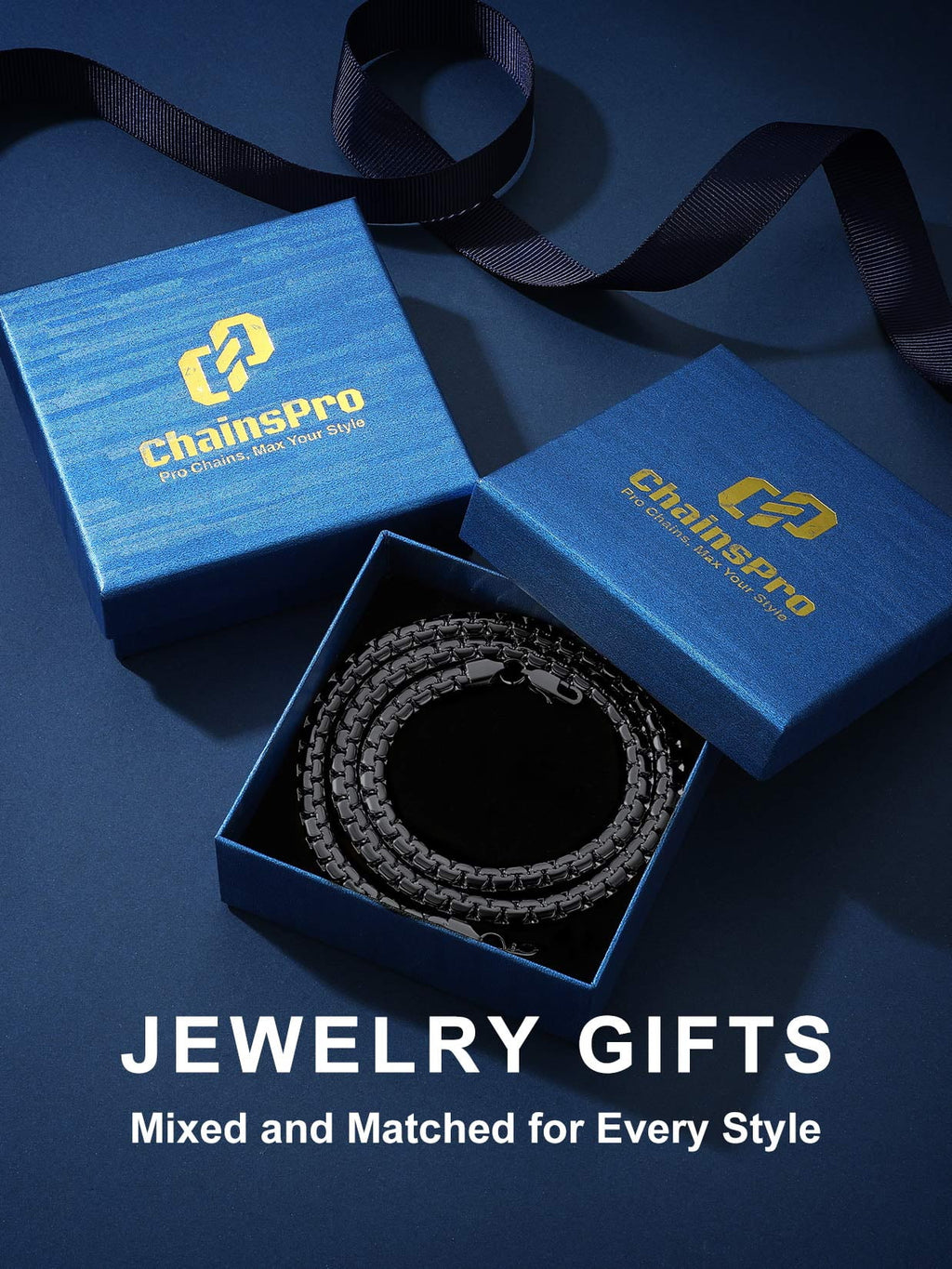 Men Black Flat Box Chain Male Necklace 26Inch 6Mm Hip Hop Jewelry