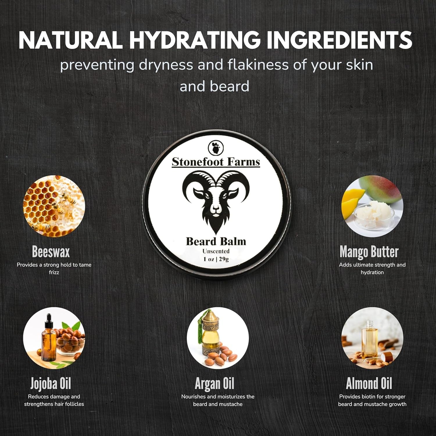 Natural Beard Balm - Handcrafted American Made Mustache Wax for Sensitive Skin - Organic Ingredients with Mango Butter, Jojoba & Argan Oil - Eco-Friendly Grooming Essential