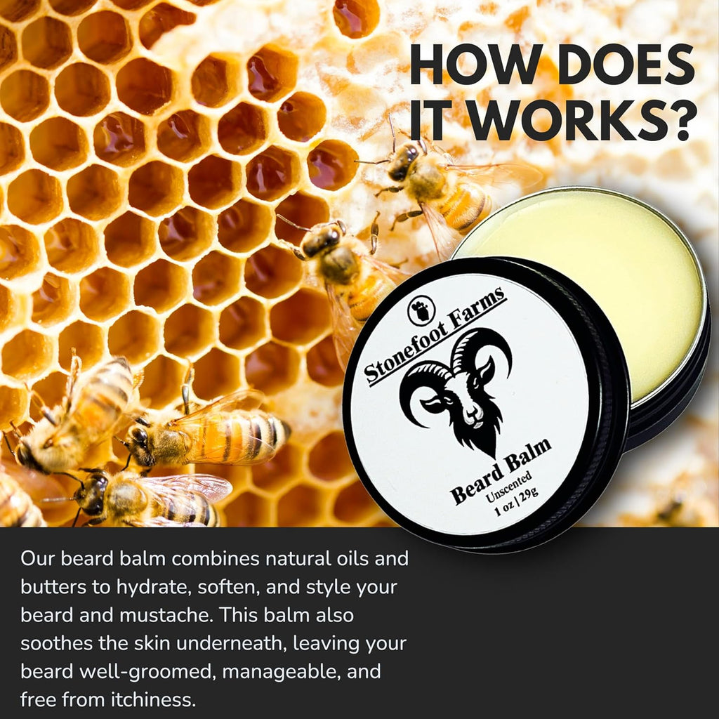Natural Beard Balm - Handcrafted American Made Mustache Wax for Sensitive Skin - Organic Ingredients with Mango Butter, Jojoba & Argan Oil - Eco-Friendly Grooming Essential