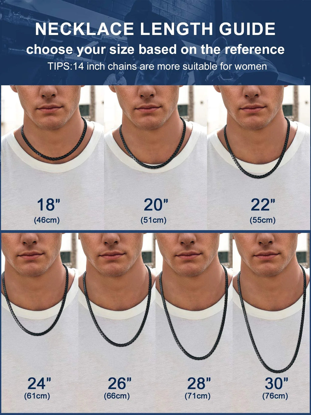Men Black Flat Box Chain Male Necklace 26Inch 6Mm Hip Hop Jewelry